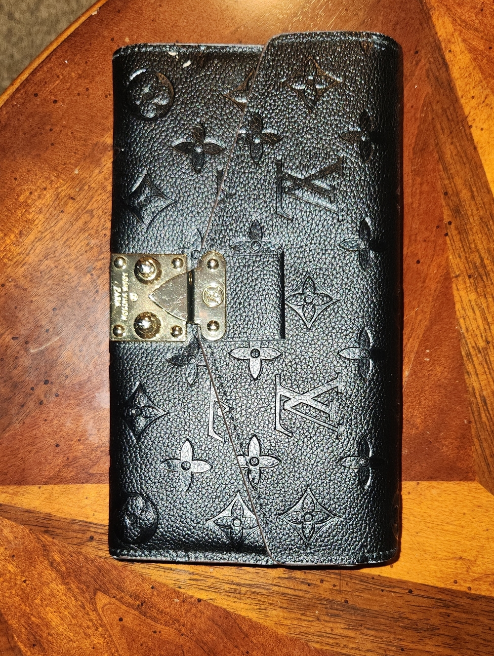 Louis Vuitton Black Embossed Monogram Key & Card Holder with Gold Tone Clasp